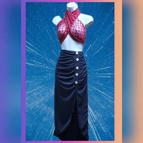 Ruched Midi Pencil Skirt w/ Side Split size L - Picture 2 of 8